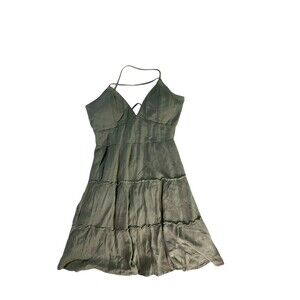 Hollister Sage Green Tiered Ruffle Babydoll Mini Dress V-Neck Boho Summer Sz XL